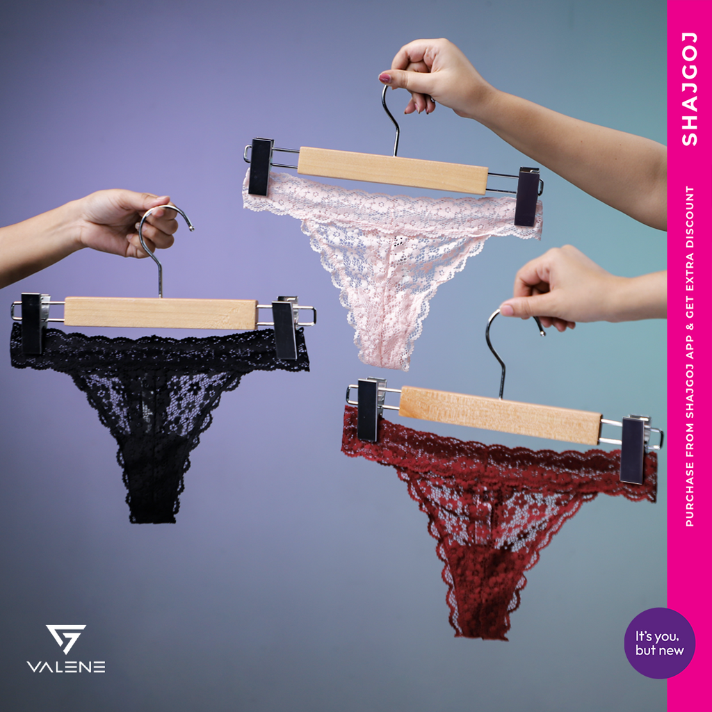 Valene Stretchable Lacy Thong - Maroon