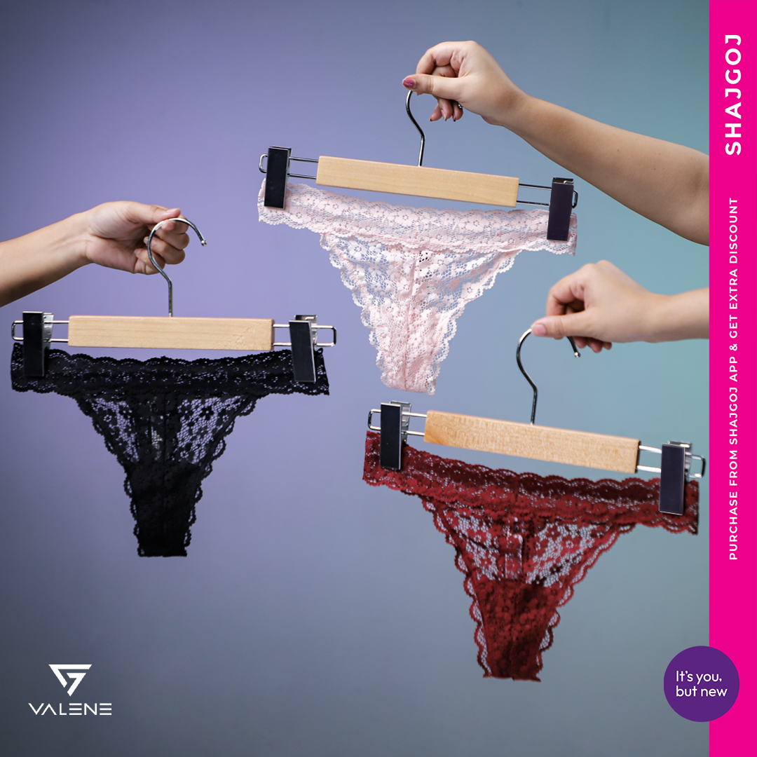 Valene Stretchable Lacy Thong - Maroon