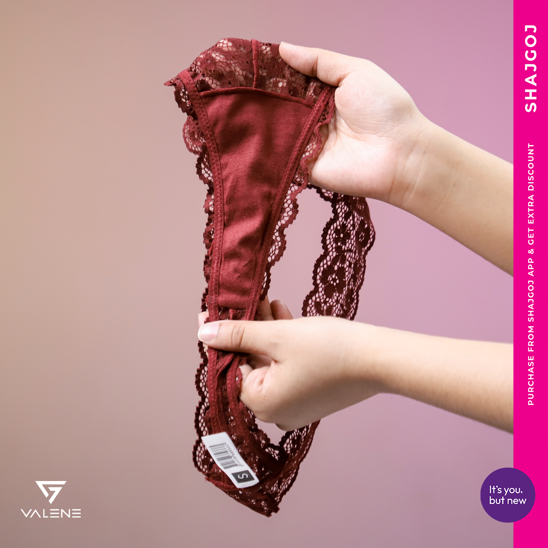 Valene Stretchable Lacy Thong - Maroon