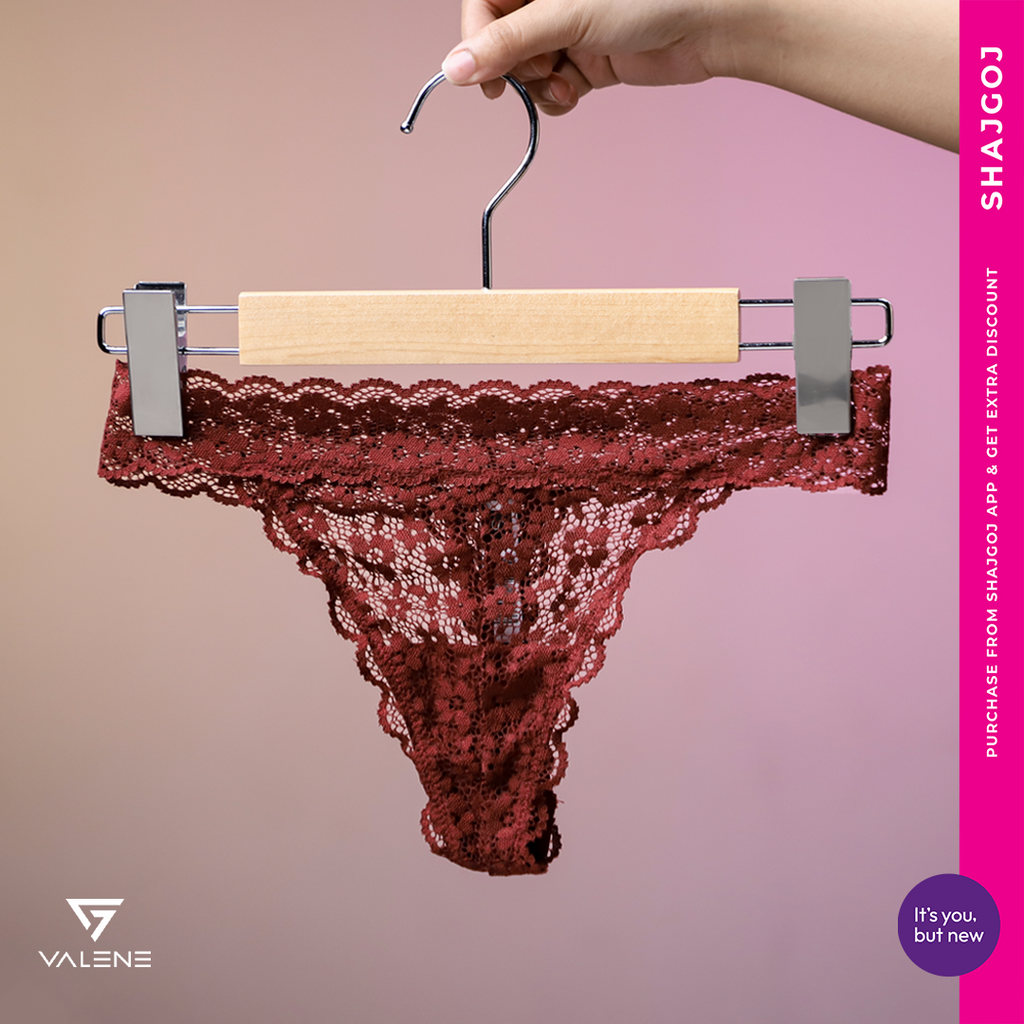 Valene Stretchable Lacy Thong - Maroon